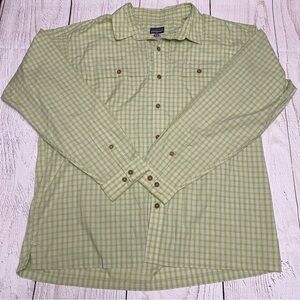 Patagonia Island Hopper Light Green Checkered Long Sleeve Shirt XL